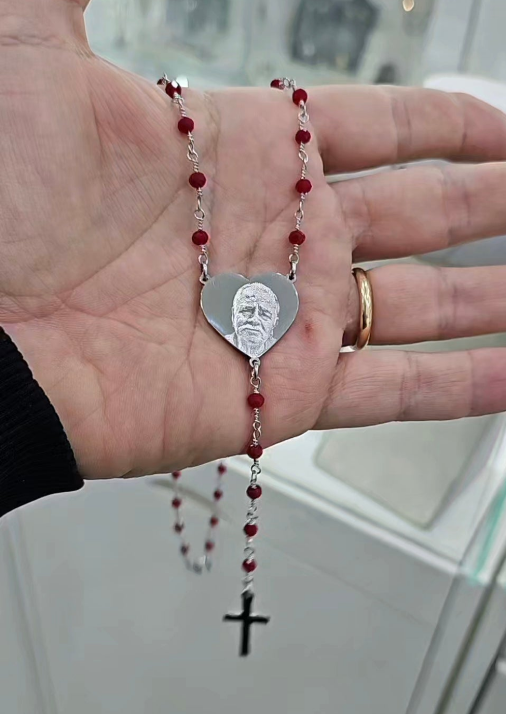 Rosario con foto incisa Cuore