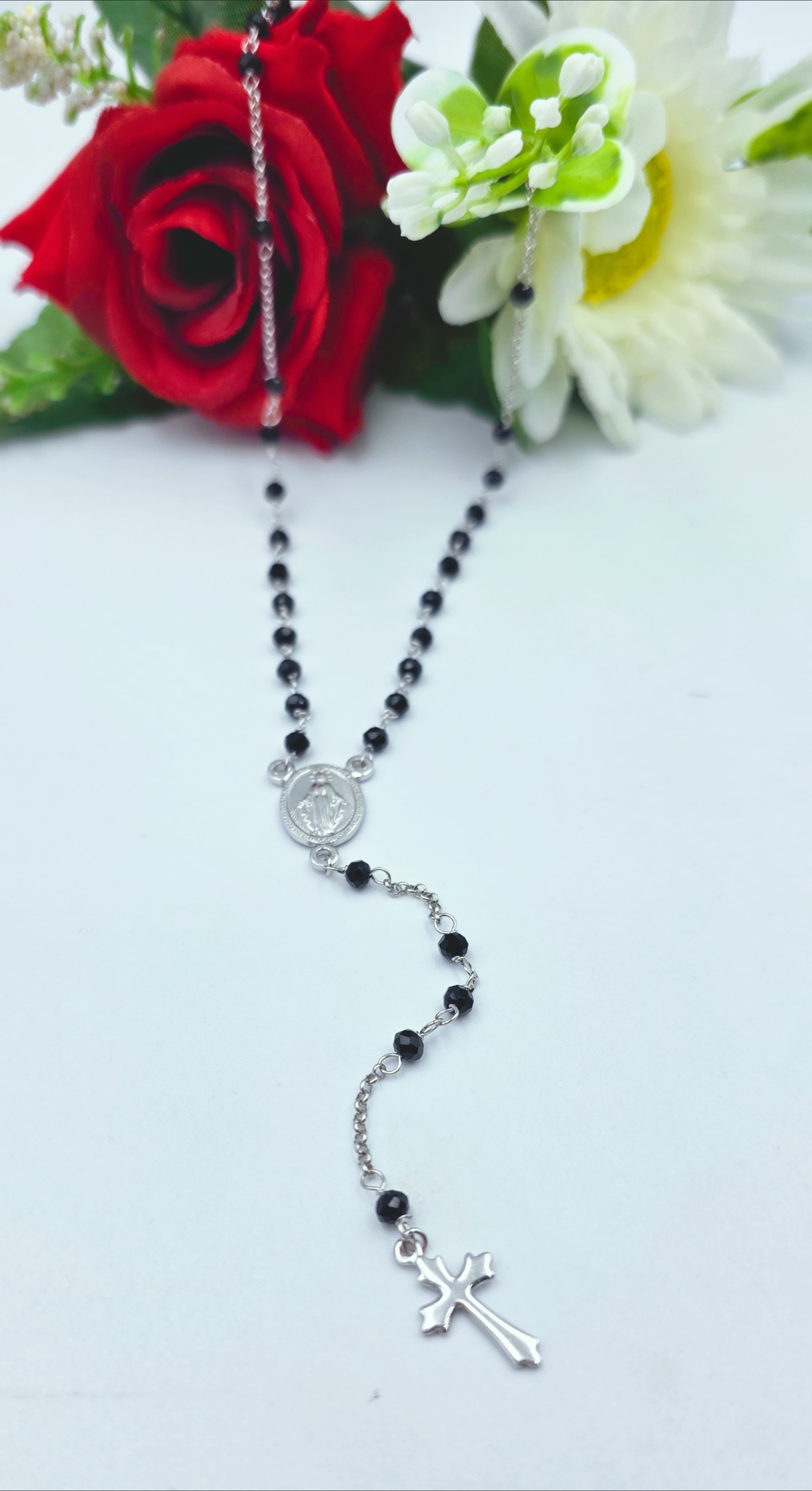 Rosario in Argento 925 con pietre nere