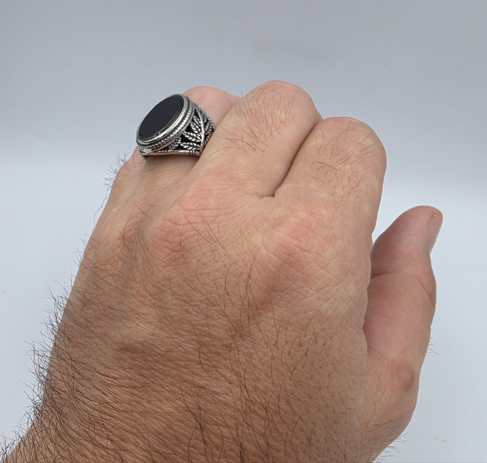 Anello da Uomo con pietra nera