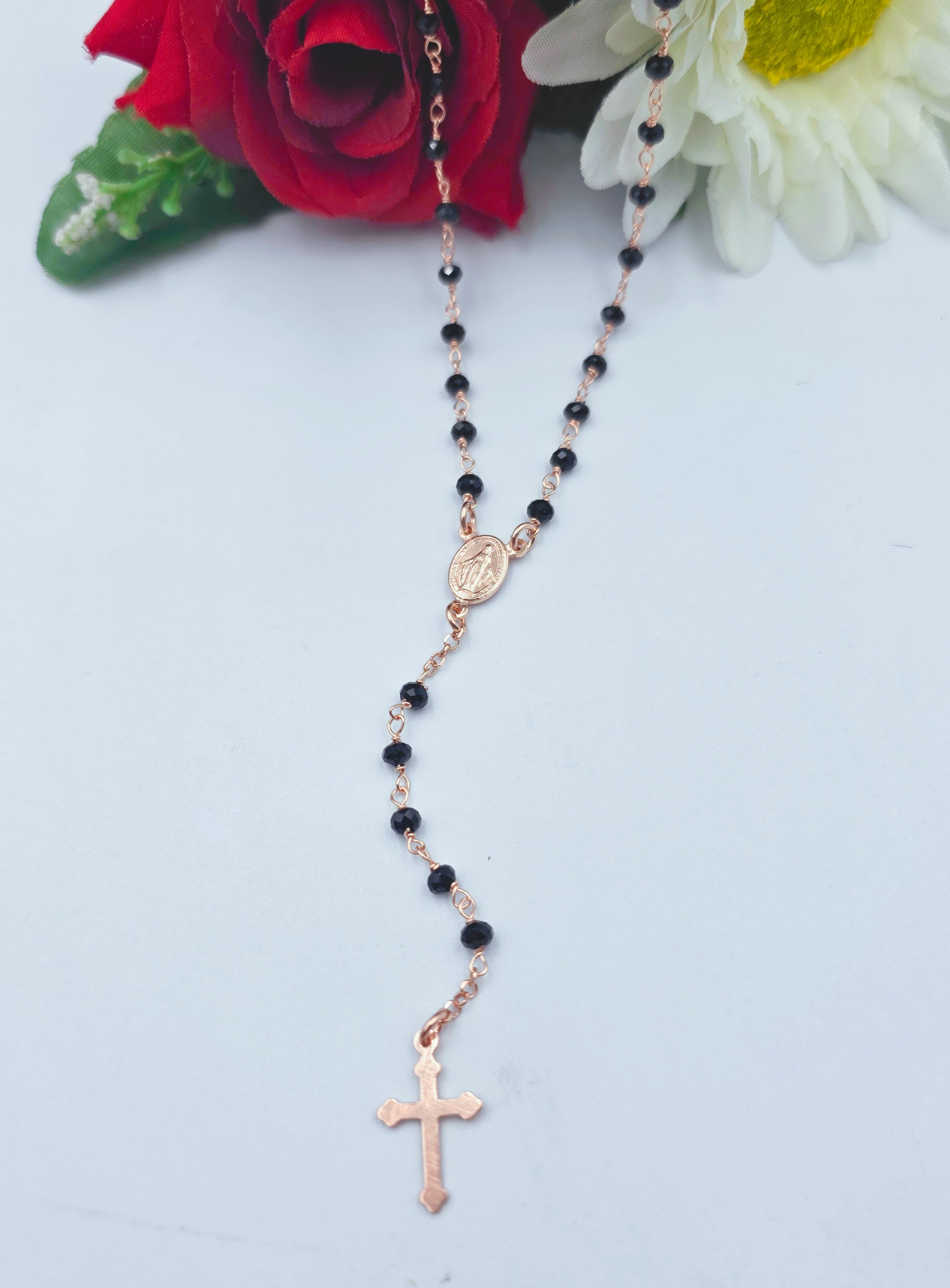 Rosario in Argento 925 con pietre nere