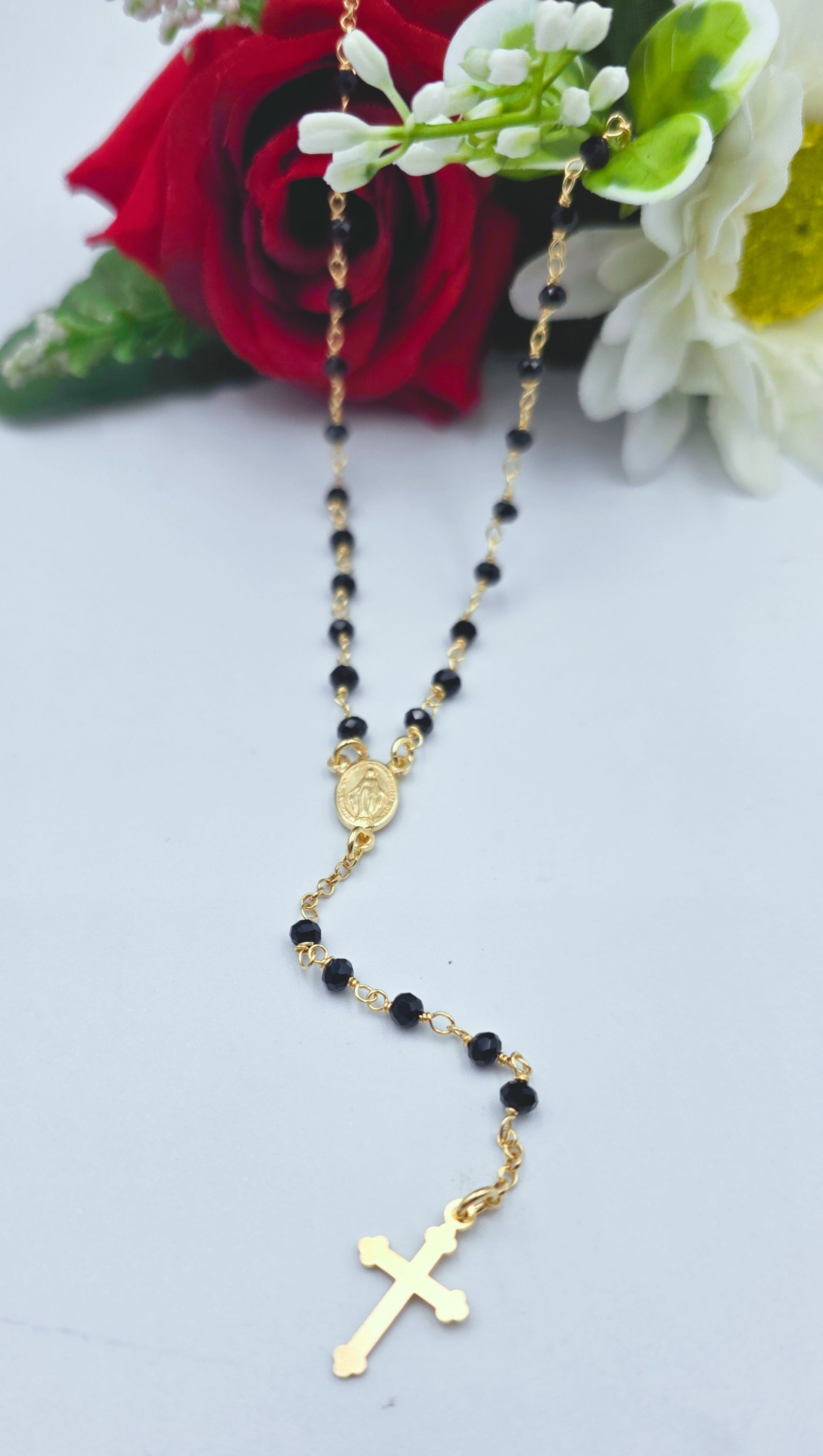 Rosario in Argento 925 con pietre nere