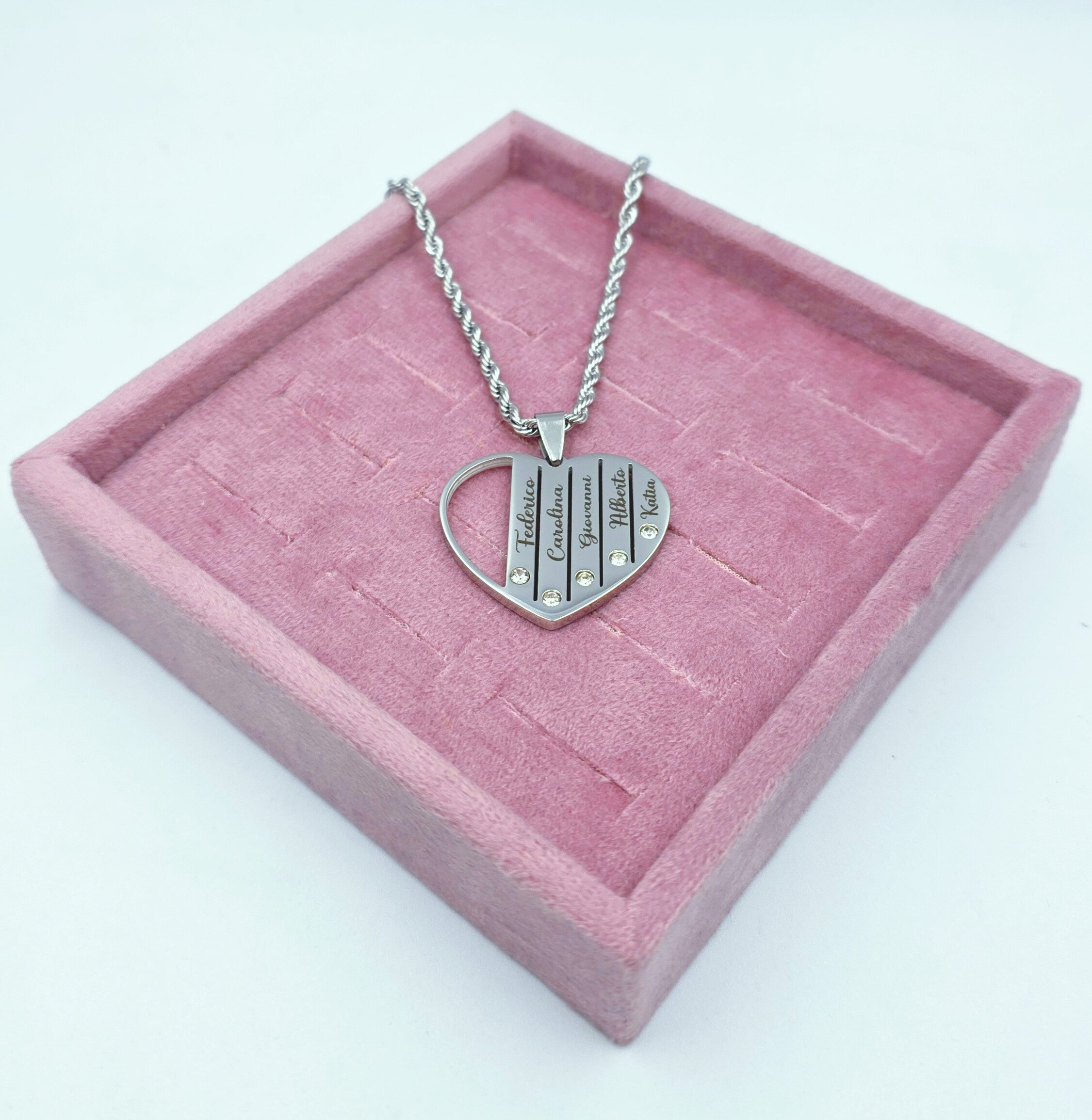 Collana con Cuore con 5 Nomi